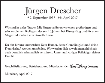 Traueranzeige von Jürgen Drescher von Süddeutsche Zeitung