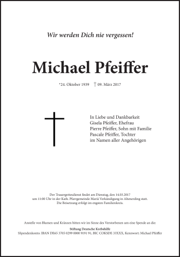 Traueranzeige von Michael Pfeiffer von Süddeutsche Zeitung