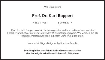 Traueranzeige von Karl Ruppert von Süddeutsche Zeitung