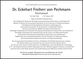 Traueranzeige von Eckehart Freiherr von Pechmann  von Süddeutsche Zeitung