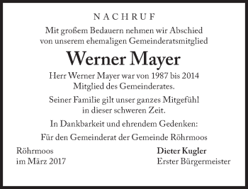 Traueranzeige von Werner Mayer von Süddeutsche Zeitung