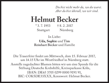 Traueranzeige von Helmut Becker von Süddeutsche Zeitung