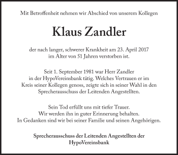 Traueranzeige von Klaus Zandler von Süddeutsche Zeitung