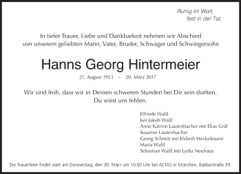 Traueranzeige von Hanns Georg Hintermeier von Süddeutsche Zeitung