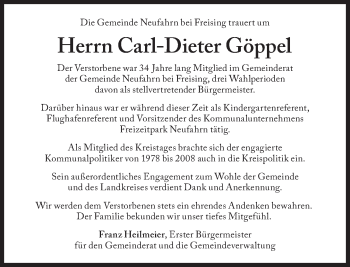 Traueranzeige von Carl-Dieter Göppel von Süddeutsche Zeitung