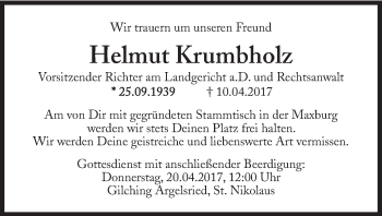Traueranzeige von Helmut Krumbholz von Süddeutsche Zeitung