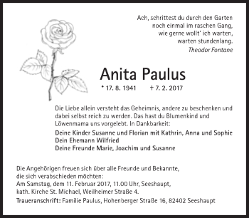 Traueranzeige von Anita Paulus von Süddeutsche Zeitung