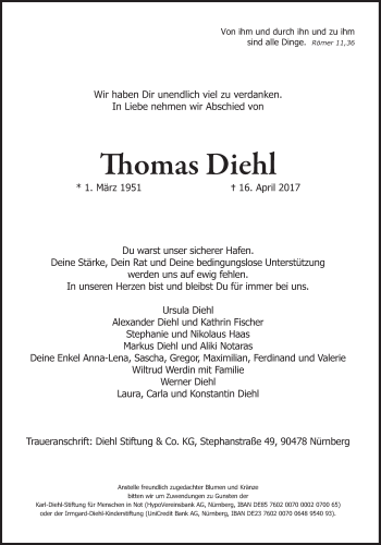 Traueranzeige von Thomas Diehl von Süddeutsche Zeitung