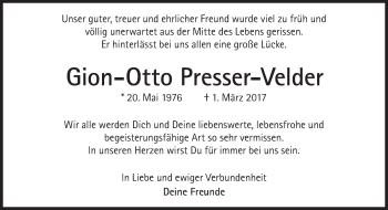 Traueranzeige von Gion-Otto Presser-Velder von Süddeutsche Zeitung