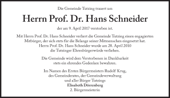 Traueranzeige von Hans Schneider von Süddeutsche Zeitung