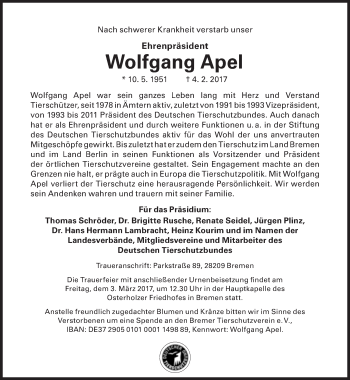 Traueranzeige von Wolfgang Apel von Süddeutsche Zeitung