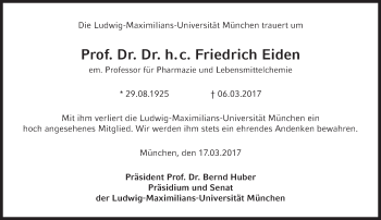 Traueranzeige von Friedrich Eiden von Süddeutsche Zeitung