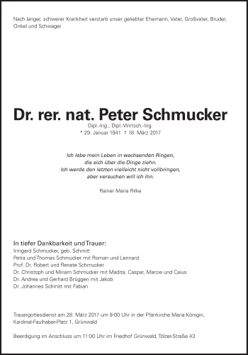 Traueranzeige von Peter Schmucker von Süddeutsche Zeitung