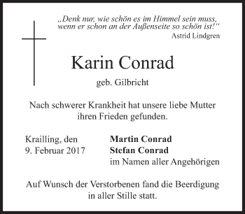 Traueranzeige von Karin Conrad von Süddeutsche Zeitung