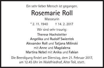 Traueranzeige von Rosemarie Roll von Süddeutsche Zeitung