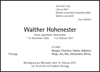 Traueranzeige von Walther Hohenester von Süddeutsche Zeitung