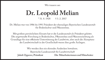 Traueranzeige von Leopold Melian von Süddeutsche Zeitung