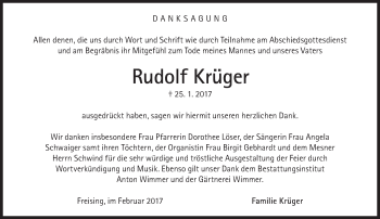 Traueranzeige von Rudolf Krüger von Süddeutsche Zeitung