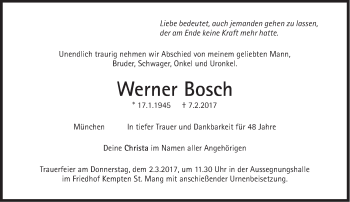 Traueranzeige von Werner Bosch von Süddeutsche Zeitung