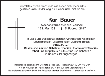 Traueranzeige von Karl Bauer von Süddeutsche Zeitung