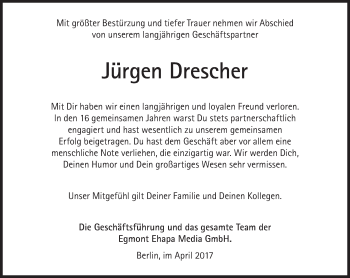 Traueranzeige von Jürgen Drescher von Süddeutsche Zeitung