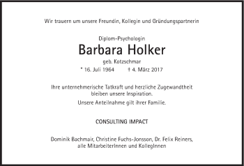 Traueranzeige von Barbara Holker von Süddeutsche Zeitung