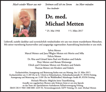 Traueranzeige von Michael Metten von Süddeutsche Zeitung