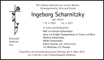 Traueranzeige von Ingeborg Scharnitzky von Süddeutsche Zeitung