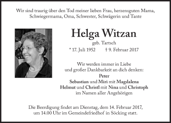 Traueranzeige von Helga Witzan von Süddeutsche Zeitung