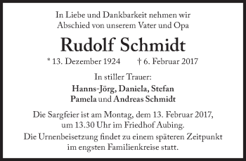 Traueranzeige von Rudolf Schmidt von Süddeutsche Zeitung