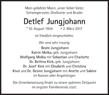 Traueranzeige von Detlef Jungjohann von Süddeutsche Zeitung