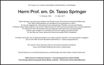 Traueranzeige von Tasso Georg Ulrich Springer von Süddeutsche Zeitung