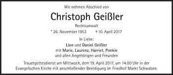 Traueranzeige von Christoph Geißler von Süddeutsche Zeitung