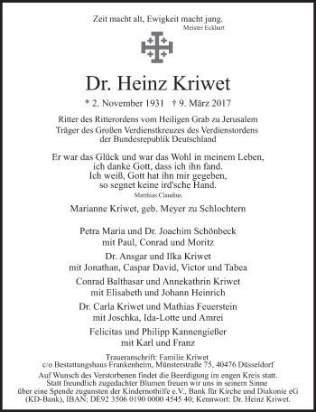 Traueranzeige von Heinz Kriwet von Süddeutsche Zeitung