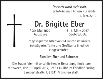 Traueranzeige von Brigitte Eber von Süddeutsche Zeitung