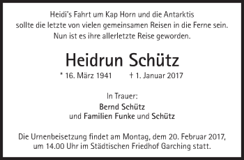 Traueranzeige von Heidrun Schütz von Süddeutsche Zeitung