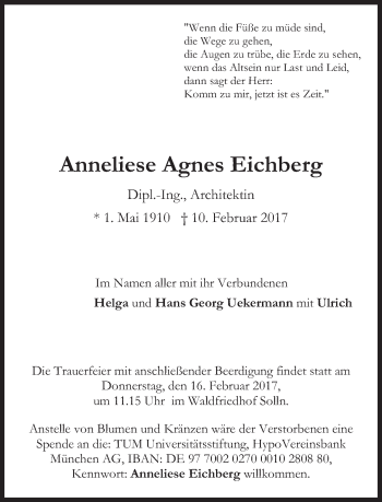 Traueranzeige von Anneliese Agnes Eichberg von Süddeutsche Zeitung