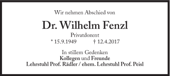 Traueranzeige von Wilhelm Fenzl von Süddeutsche Zeitung