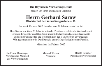 Traueranzeige von Gerhard Sarow von Süddeutsche Zeitung