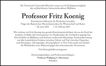 Traueranzeige von Fritz Koenig von Süddeutsche Zeitung