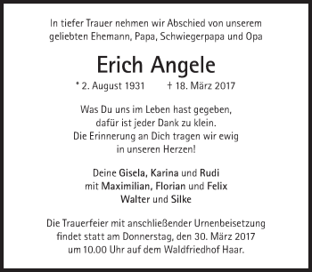 Traueranzeige von Erich Angele von Süddeutsche Zeitung