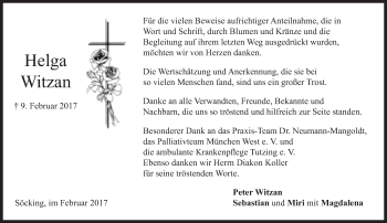 Traueranzeige von Helga Witzan von Süddeutsche Zeitung