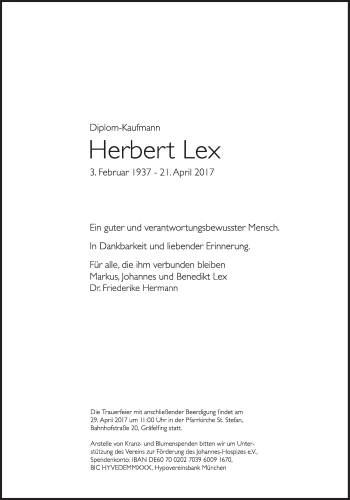 Traueranzeige von Herbert Lex von Süddeutsche Zeitung
