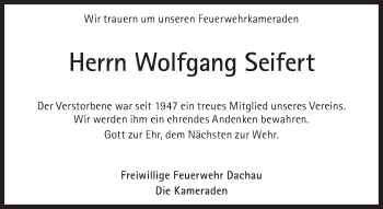 Traueranzeige von Wolfgang Seifert von Süddeutsche Zeitung