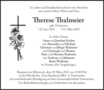 Traueranzeige von Therese Talmeier von Süddeutsche Zeitung