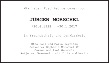 Traueranzeige von Jürgen Morschel von Süddeutsche Zeitung