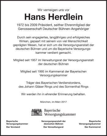 Traueranzeige von Hans Herdlein von Süddeutsche Zeitung
