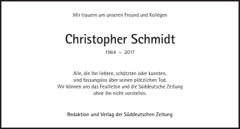 Traueranzeige von Christopher  Schmidt von Süddeutsche Zeitung