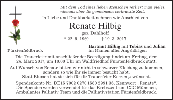 Traueranzeige von Renate Hilbig von Süddeutsche Zeitung