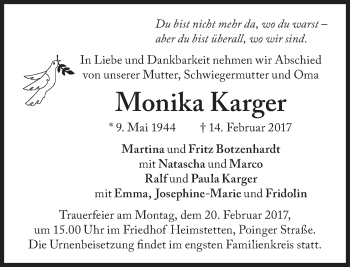 Traueranzeige von Monika Karger von Süddeutsche Zeitung